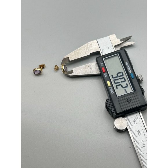 Vintage 14K Gold and Amethyst Earrings Studs Oval Bezel Sets Genuine Gemstones - Picture 9 of 9